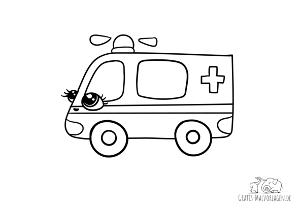 Ausmalbild Krankenwagen mit Augen